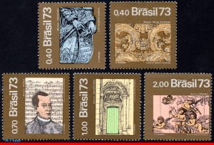 1315-19 BRAZIL 1973 BAROQUE ART, SCULPTURE, ANGELS, MUSIC, MI# 1402-06, MNH