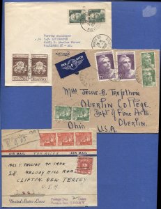 FRANCE 1946-51 Marianne stamps on three covers to USA, one Postage Due