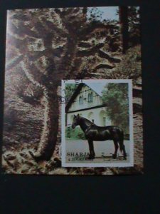 ​SHARJAH-1972-FAMOUS BEAUTIFUL LOVELY HORSE-BLACK BEAUTY-CTO-IMPERF S/S VF