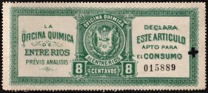 1895 Argentina Revenue 8 Centavos Quimica (Chemical) Public Health Revenue