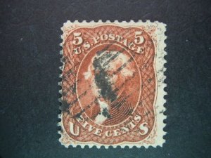 1863 #75 5c Jefferson Perf 12 Red Brown Used No Grille  CV $425