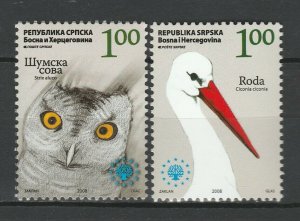 Bosnia and Herzegovina Serbian 2008 Birds, Owl, Crane 2 MNH stamps