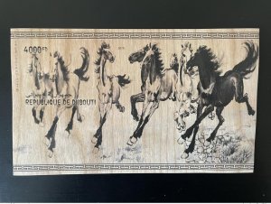 2019 Djibouti IMPERF ND Mi. Bl. ? Chinese Art Horses Horse Wood Wood-