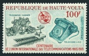 Burkina Faso C22, MNH. Michel 164. ITU-100, 1965. Hughes telegraph, Telephone.