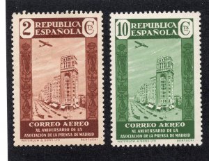 Spain 1936 2c & 10c Airmail, Scott C74, C76 MH, value = 50c
