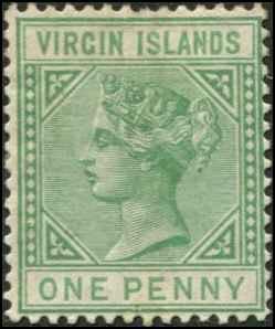 Virgin Islands SC# 10 SG# 24 VIctoria 1d wmk 1 perf 14 lightly toned gum