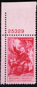 U.S. Mint Stamp Scott #1073 3c Ben Franklin Plate #. Superb Jumbo. NH. A Gem!