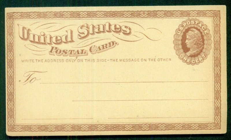 US #UX3 1¢ brown, entire (not preprinted), unused, VF, Scott $80.00