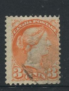 Canada -Scott 37 - Queen Victoria -1873 - Used - Single 3c Stamp