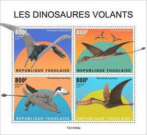 Togo - 2021 Flying Dinosaurs, Anhanguera, Pterodaustro - 4 Stamp Sheet TG210408a