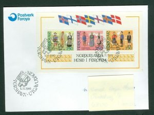 Faroe Islands. FDC 1983. Souv. Sheet Nordic House,Flags. Scott # 101. Adr:Denmak