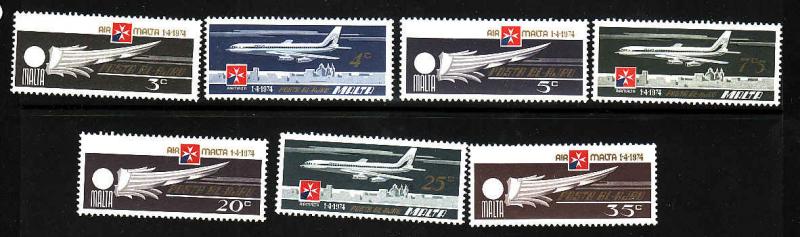 Malta-Sc#C2-8-Unused NH Airmail set-Planes-1974-