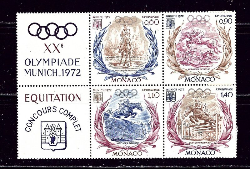 Monaco 839a MNH 1972 Olympics block of 4 with 2 labels