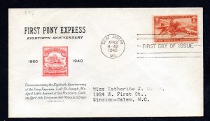US 19340 3¢ Pony Express Stamp FDC #894 Used CV $12