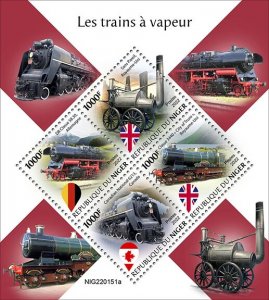 NIGER - 2022 - Steam Trains - Perf 4v Sheet - Mint Never Hinged