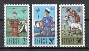 Cyprus SC#224-226 50th ANNIVERSARY OF CYPRUS SCOUTS Movement (1963) MNH