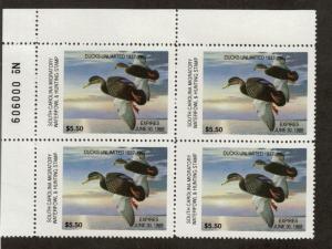 SC7 - South Carolina State Duck Stamp.Plate Block Of 4 MNH. OG.   #02 SC7PB4TL