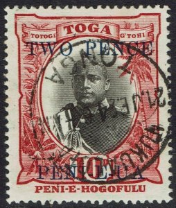 TONGA 1923 KING TWO PENCE ON 10D USED