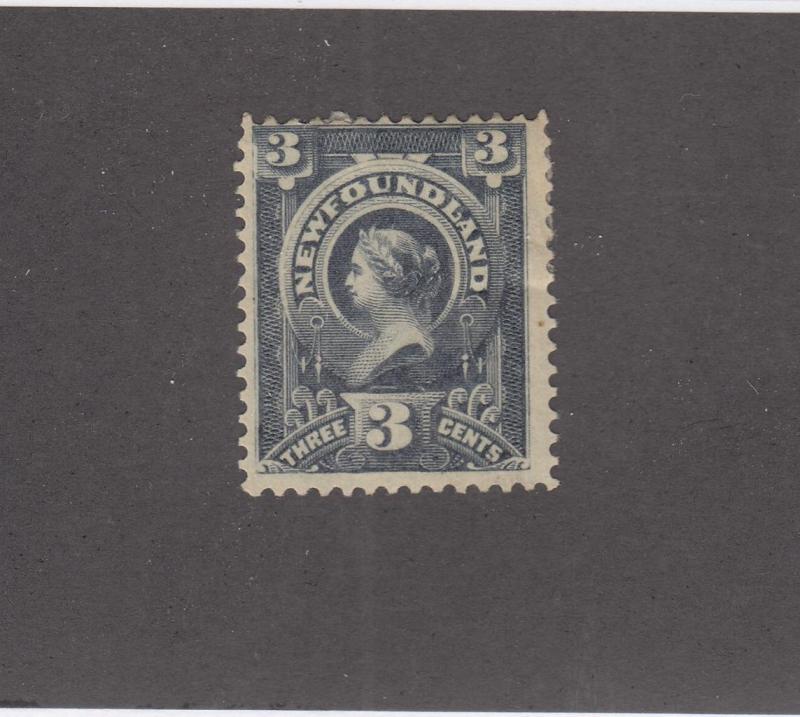 NEWFOUNDLAND # 60  FVF-MH 3cts  QUEEN VICTORIA / SLATE  CAT VALUE $40