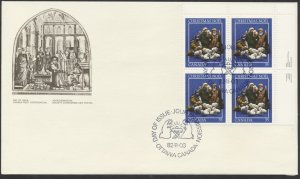 1982 #973-975 Set of 3 Christmas FDCs, UR Plate Blocks, CPC Cachets