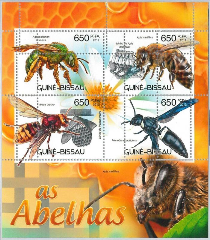 GUINEA BISSAU - ERROR, 2012 MISSPERF SHEET: BEES, FLORA AND FAUNA, INSECTS