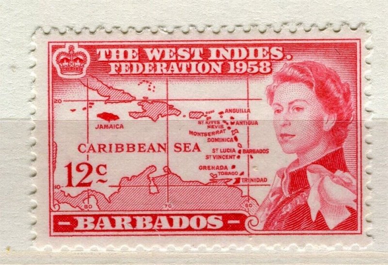 BARBADOS; 1958 early QEII issue fine Mint hinged 12c. value