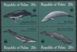 Palau 1983 MNH Sc 27a Whales Block of 4 WWF