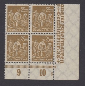 Germany Sc 225, Mi 243 MNH. 1923 25m ochre Farmers, choice corner block, VF