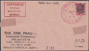 BURMA JAPAN OCCUPATION WW2 - old forged stamp on faked cover................F482