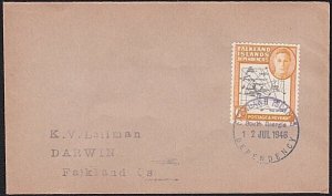 FALKLAND Is DEPS 1946 GVI 6d Map on cover South Georgia cds................B2935