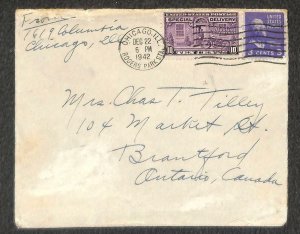 USA #807 PREXY E15 SPECIAL DELIVERY & WX109 STAMPS CHICAGO ILLINOIS COVER 1942