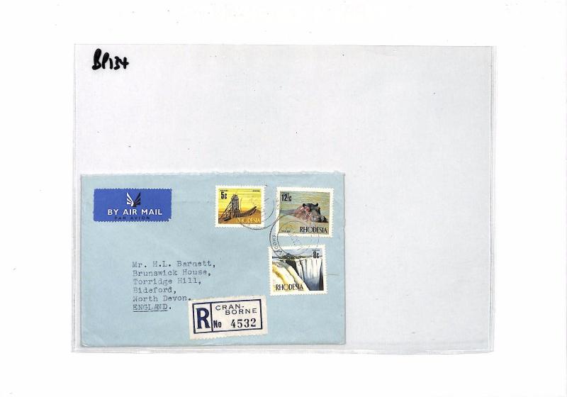 BP134 1971 RHODESIA Cran-Borne REGISTERED Cover Airmail GB Devon