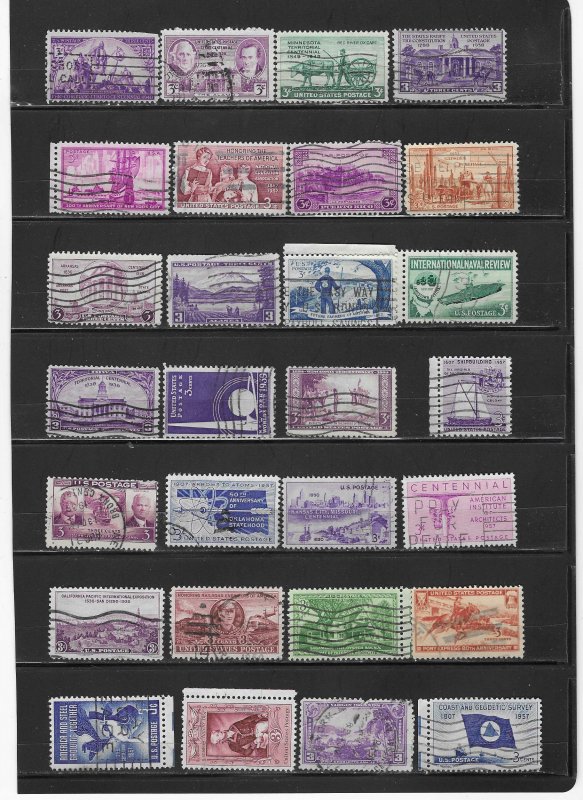 USA Collection of  28 Different Old 3 Cent Commemorative Stamps Used