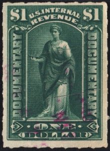 R173 $1.00 Documentary Stamp (1898) Used/Cut Cancelled