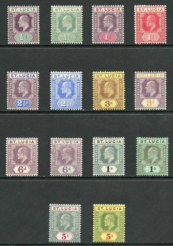 St Lucia SG64/77 KEVII Set of 14 Fresh M/Mint (a few with hinge remainders)