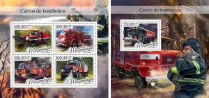 Mozambique Fire Engines Autos Trucks Transport MNH stamp set