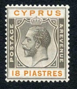 Cyprus 1924-8 18pi black and orange wmk Script CA SG115 VFM cat 35 pounds 