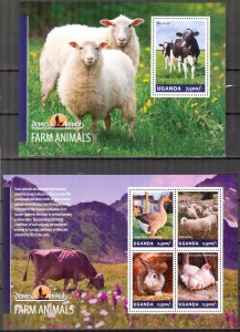 Uganda 2014 Domestic animals Goose Chickens Rabbits Cows Sheet + S/S MNH