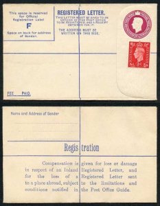 RP47 KGVI 4 1/2d Registered Envelope Size F Mint and 1d Stamp
