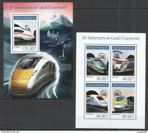 2014 Mozambique Transport Trains Eurotunnel Kb+Bl ** St2457