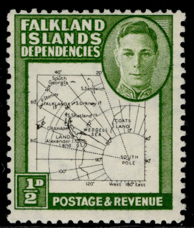 FALKLAND ISLANDS - Dependencies GVI SG G9, ½d black & green, NH MINT.