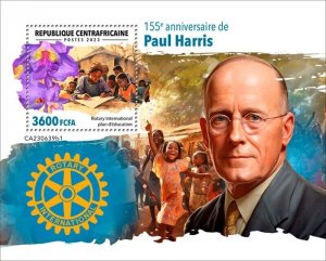 Central Africa - 2023 Paul Harris and Rotary - Stamp Souvenir Sheet - CA230639b1