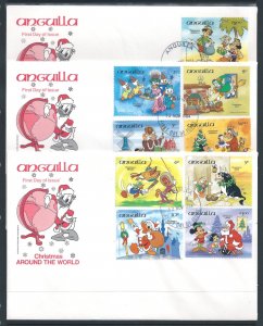 Anguilla #596-604 (3 FDC) Disney - Christmas '84