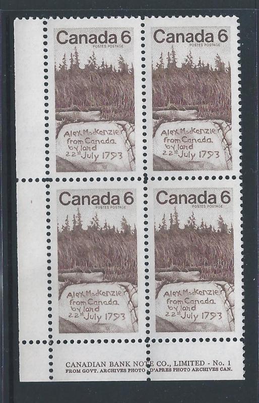 Canada #516 LL PL BL Sir Alexander MacKenzie 6¢ MNH