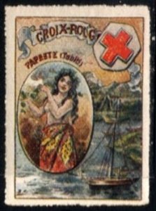 1914 WW One France Delandre Charity Poster Stamp Papeete (Tahiti) Red Cross