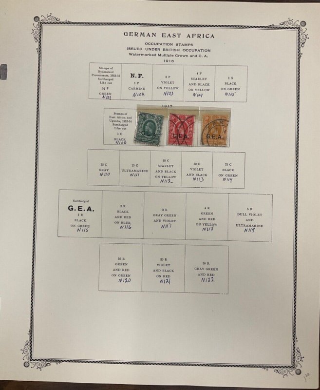 German East Africa stamp collection of 22 stamps MH & Used on 3 pages