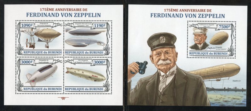 Burundi 1358, a, b, c, d, 1378 MNH Ferdinand Von Zeppelin SS Set from 2013