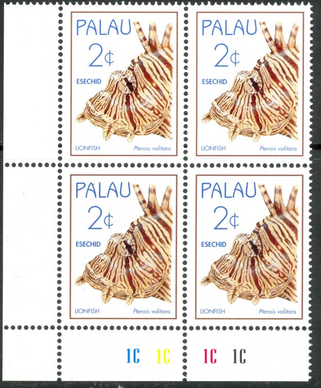 PALAU 1995 2c LIONFISH Plate Block Sc 352 MNH