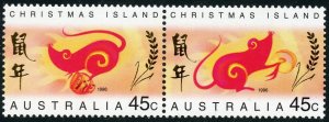 Christmas Island Scott 377a MNHOG - 1996 Year of the Rat Pair -  SCV $3.00