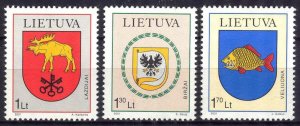 Lithuania 2001 Coats of Arms Lazdijai Birzai Veliuona Sc.704/6 MNH